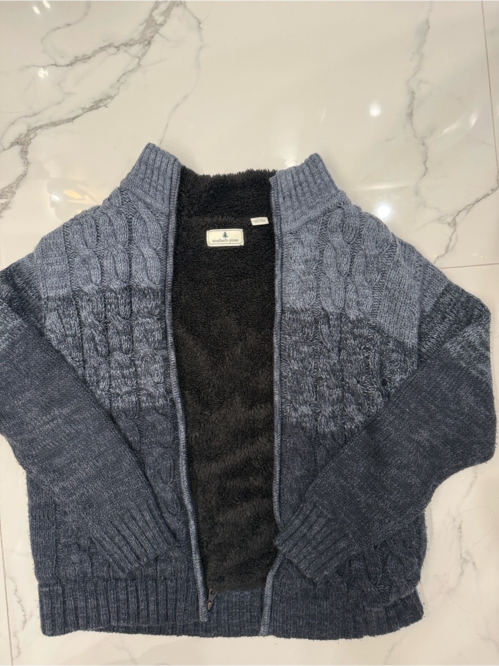 Southern Pines Men’s L Full Zip Cable Knit Cardigan Fleece Lined Sweater Jacket